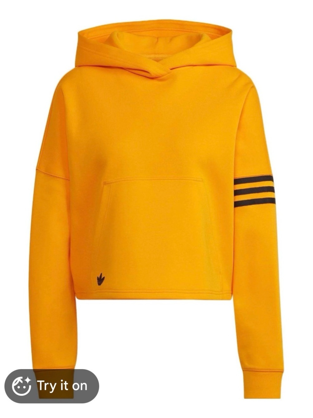 adidas Originals Yellow Cropped Hooded Sweatshirt with Black Stripe
